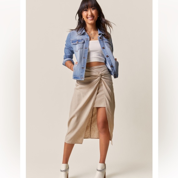 Fallan Linen Side Knot Midi Skirt - Picture 1 of 4